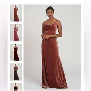 Jenny Yoo Women's Sammi Velvet Cowl Neck Slip Dress- English Rose